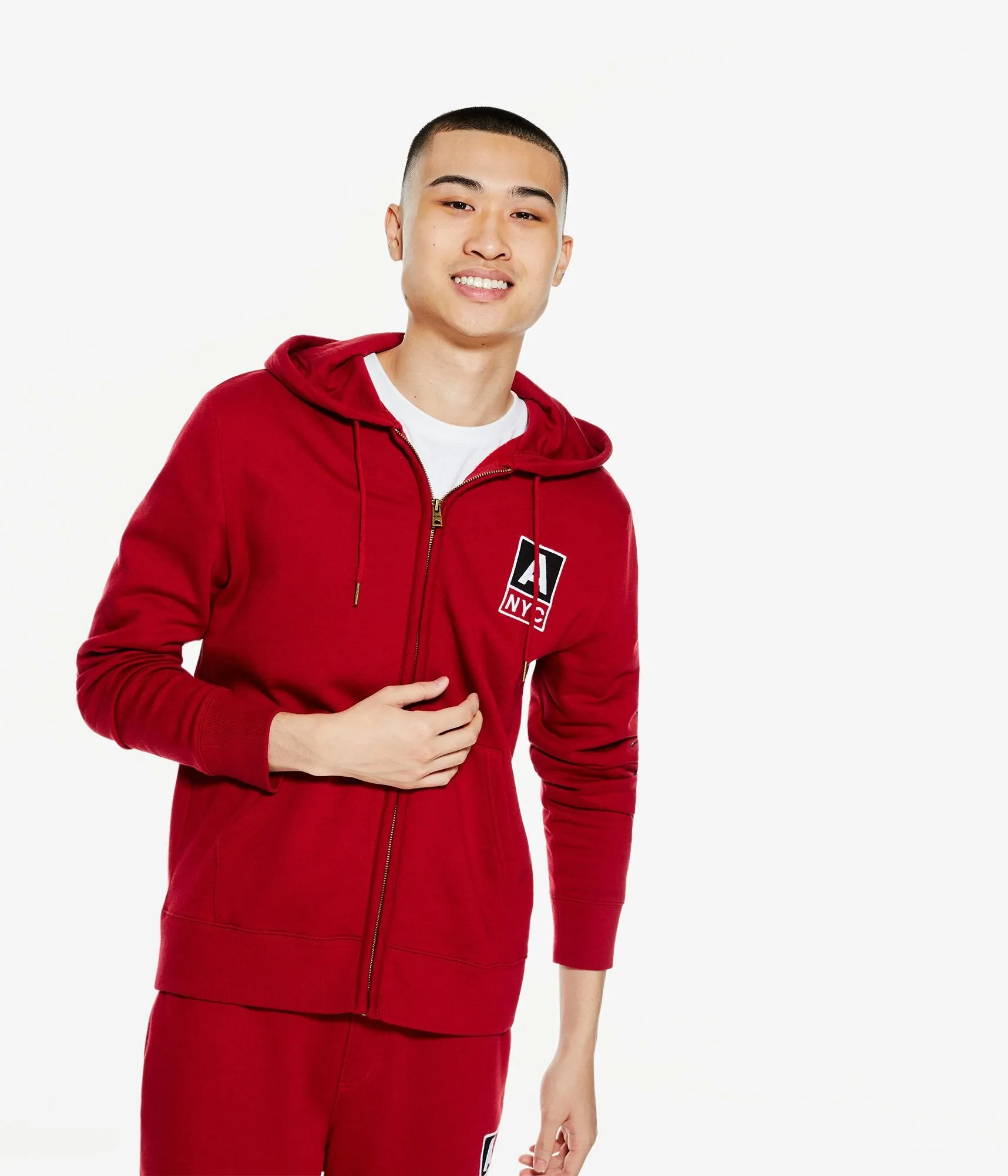 Aeropostale Herren Aeropostale NYC Heritage Full-Zip Hoodie - Rot - Größe XL - Baumwolle - Teen Mode & Bekleidung Cerise Rot Aeropostale