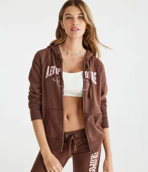 Aeropostale Damen Aeropostale NY Logo Full-Zip Hoodie - Dunkelbraun - Größe XS - Baumwolle - Teen Mode & Bekleidung Nougat Aeropostale