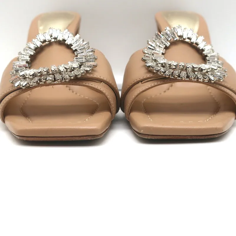 Alexandre Birman High Heel Mules mit Kristallverzierungen in Nude Leder Größe 37.5