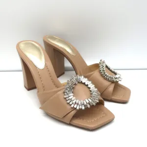 Alexandre Birman High Heel Mules mit Kristallverzierungen in Nude Leder Größe 37.5