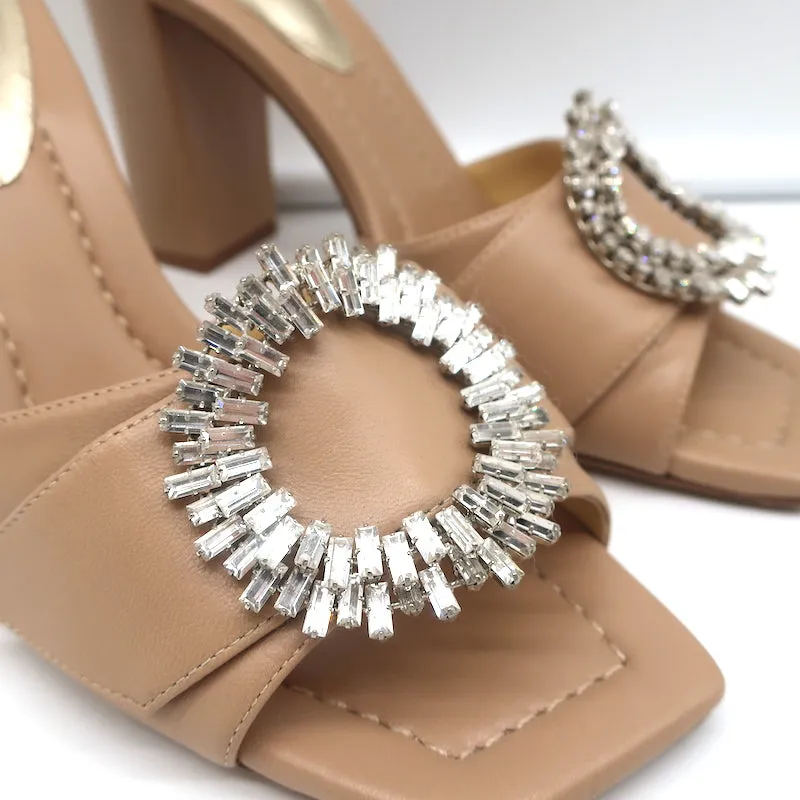 Alexandre Birman High Heel Mules mit Kristallverzierungen in Nude Leder Größe 37.5