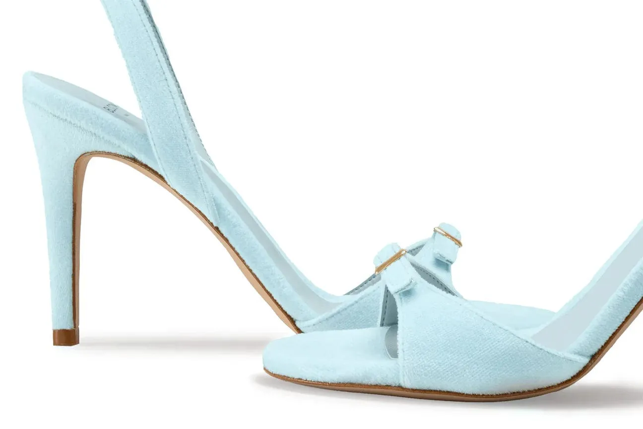Anna Vegan Velvet Absatzsandalen | Himmelblau