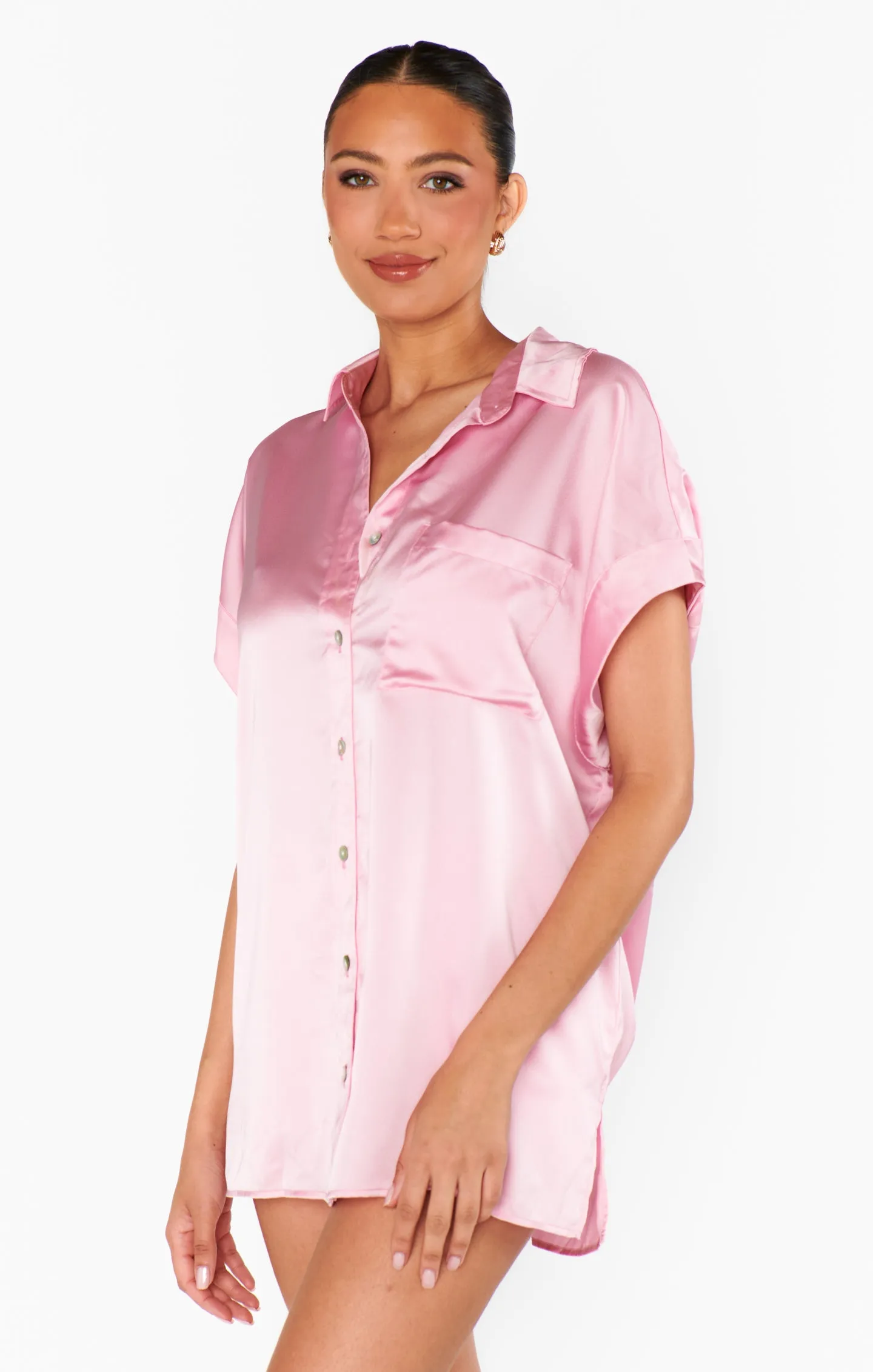 Best Day Button Up ~ Hellrosa Luxus-Satin
