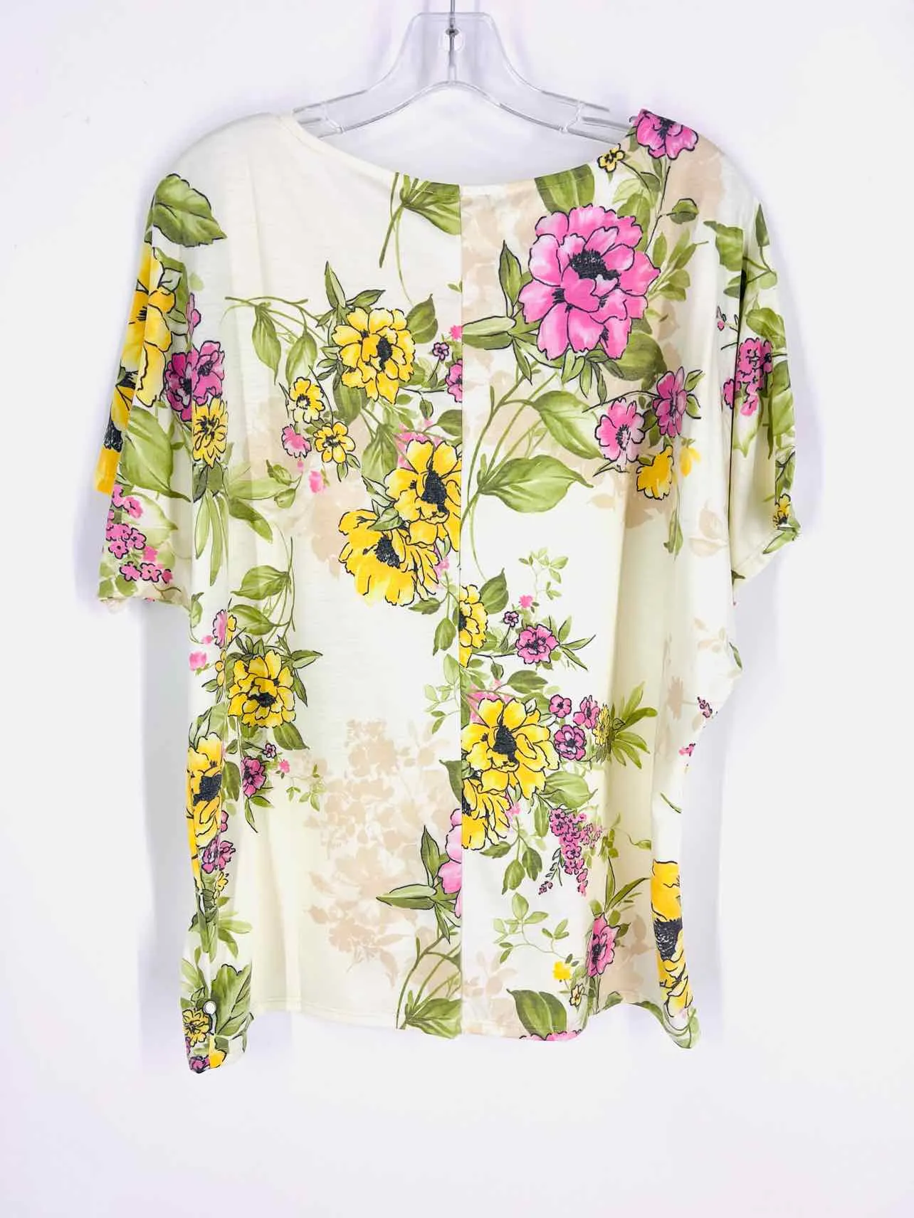 BiBi Größe M Creme/Gelb Blumen Tops Kurzarm