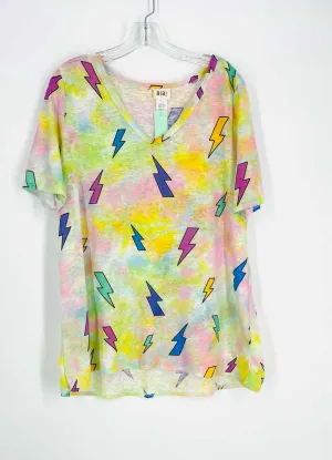 BiBi Größe XL Pink/Bunt Blitz-Tie-Dye Oberteil Kurzarm