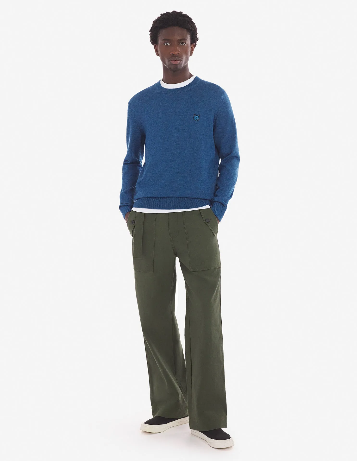 Mutiger Fuchskopf-Patch Regular Pullover Saphirblau