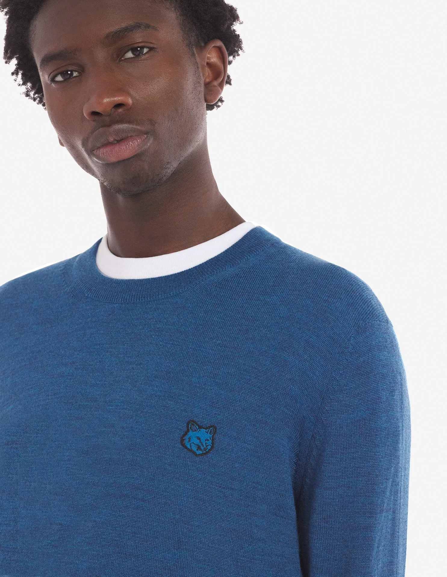 Mutiger Fuchskopf-Patch Regular Pullover Saphirblau