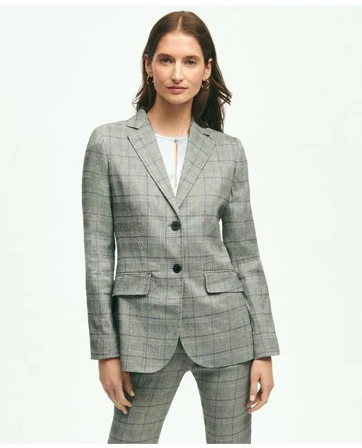 Brooks Brothers Damen Glencheck-Jacke aus Leinen-Mix in Hellgrau Brooks Brothers