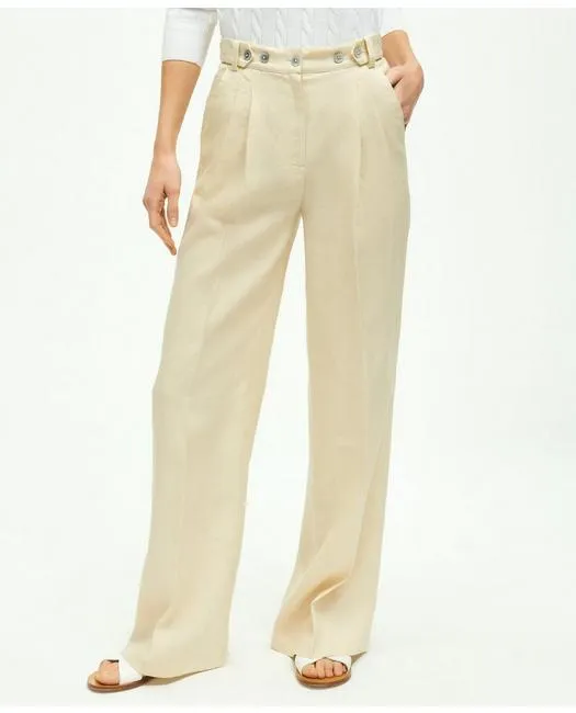 Brooks Brothers Damen Leinen Weit geschnittene Plisseehose Haferflocken Brooks Brothers