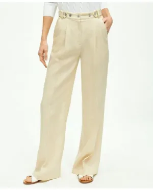 Brooks Brothers Damen Leinen Weit geschnittene Plisseehose Haferflocken Brooks Brothers