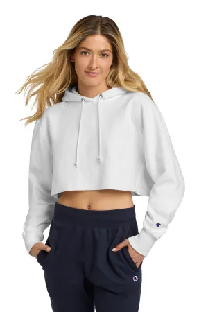 Champion Damen Reverse Weave Cropped Cut Off Kapuzenpullover Hoodie - Weiß