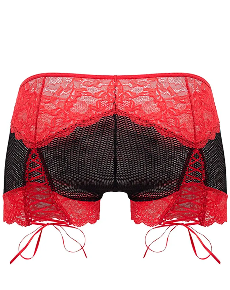 Bekleidung_Candyman_Herrenunterwäsche Candyman 99779 Mesh-Spitzen Slip Schwarz-Rot