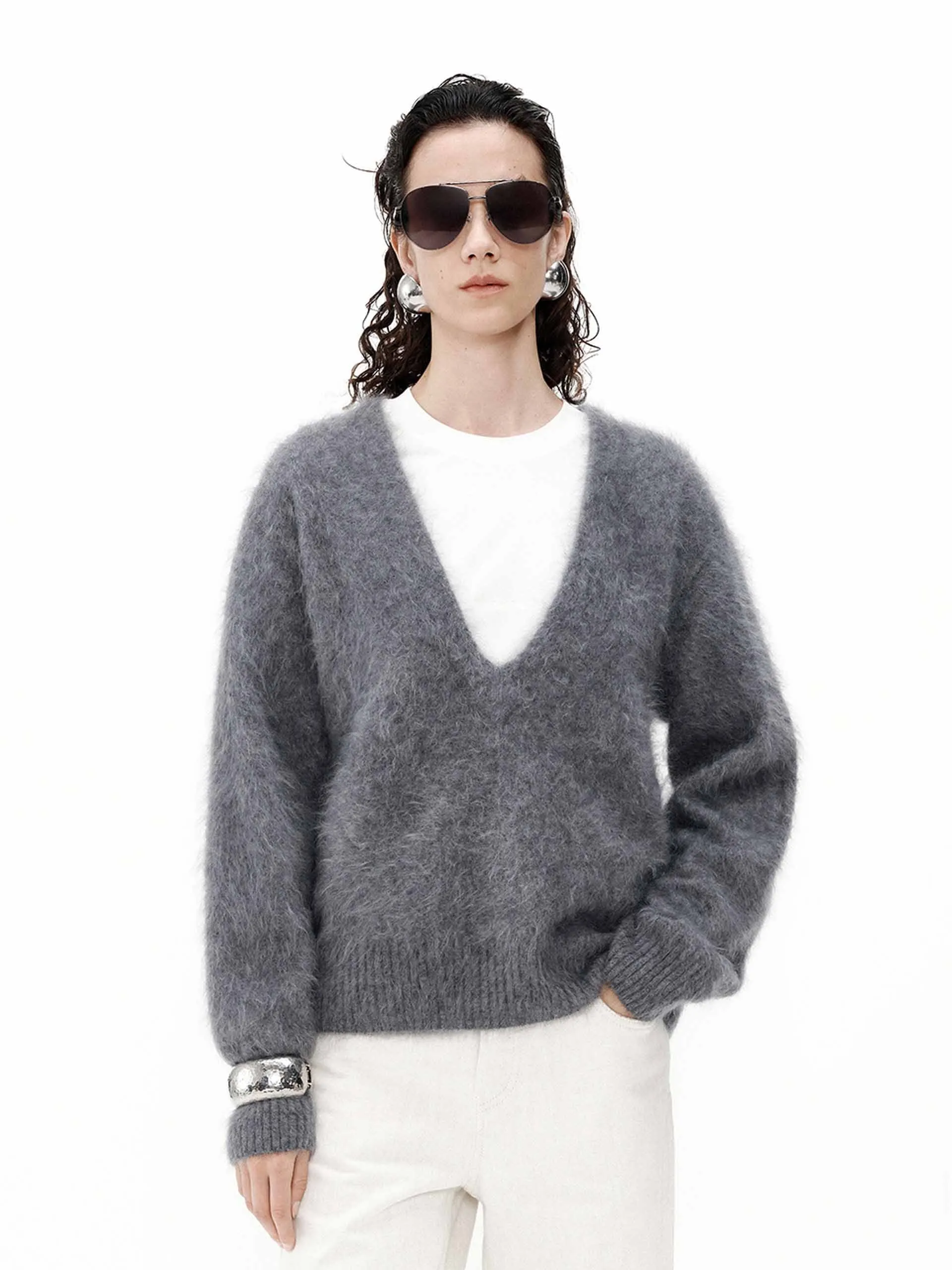 Tiefer V-Ausschnitt Kaschmir-Pullover