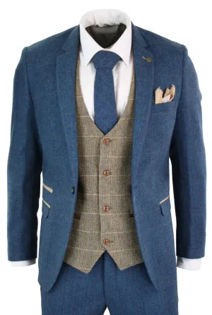 Deon Blue Tan Braun 3-teiliger Tweed-Anzug