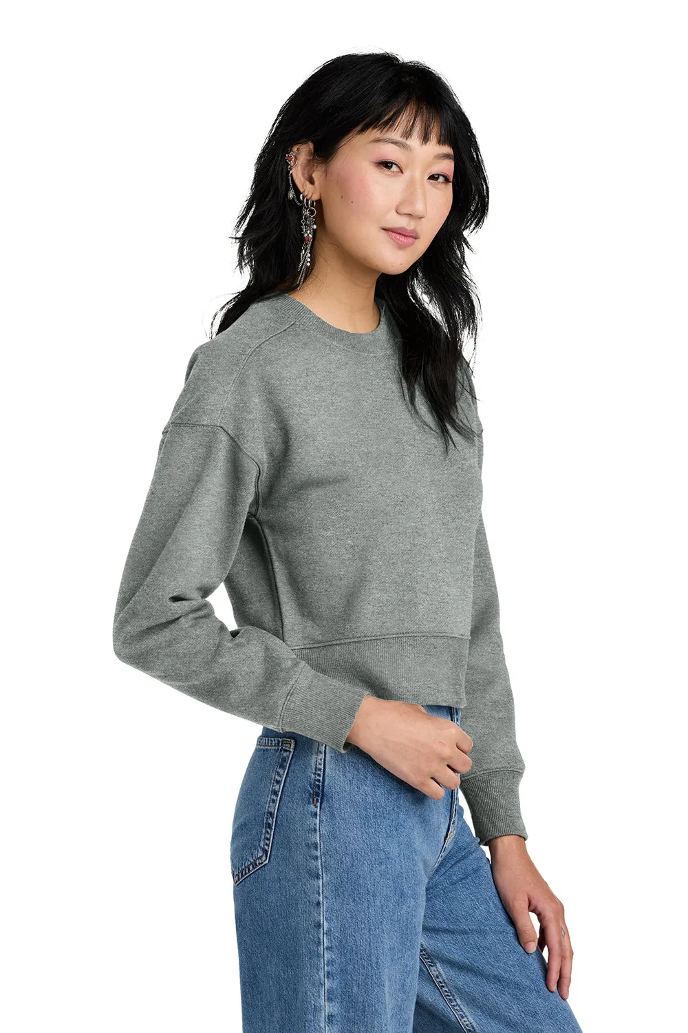 District Damen Perfektes Gewicht Fleece Cropped Crewneck Sweatshirt - Heather Stahlgrau
