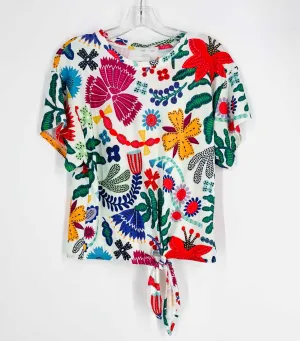 Double D Ranch Größe M Weiß/Mehrfarbig Bindung vorne Blumen Tops Top-Kurzarm