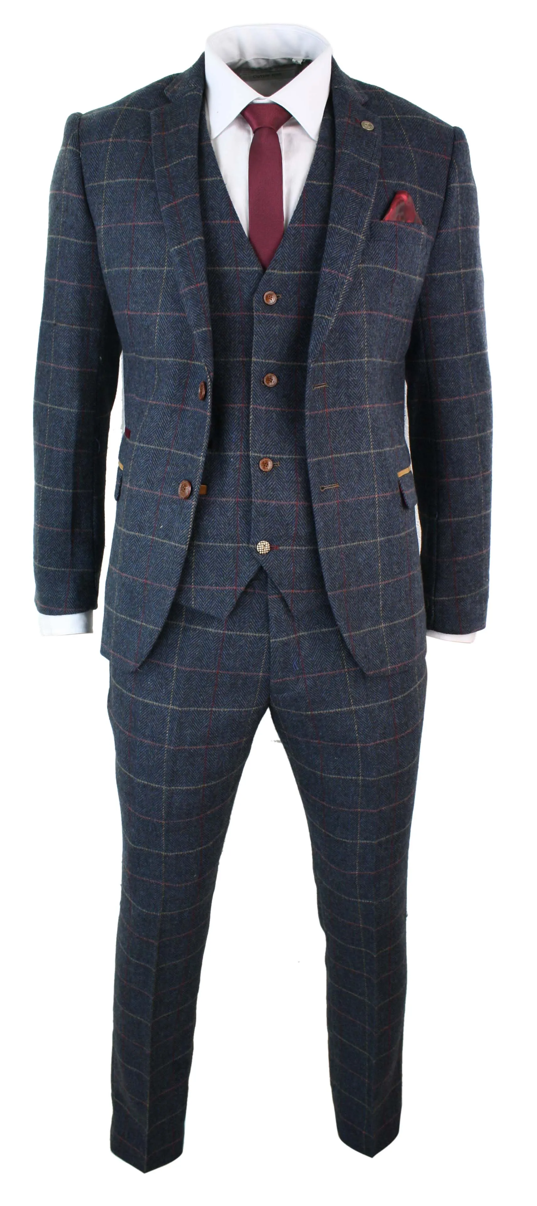 Eton Marineblau Wein Karo 3-teiliger Anzug