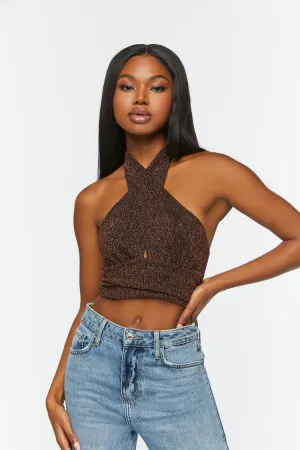 Forever 21 Damen Glitzer Strick Bändchen Crop Top Bronze/Schwarz Forever 21