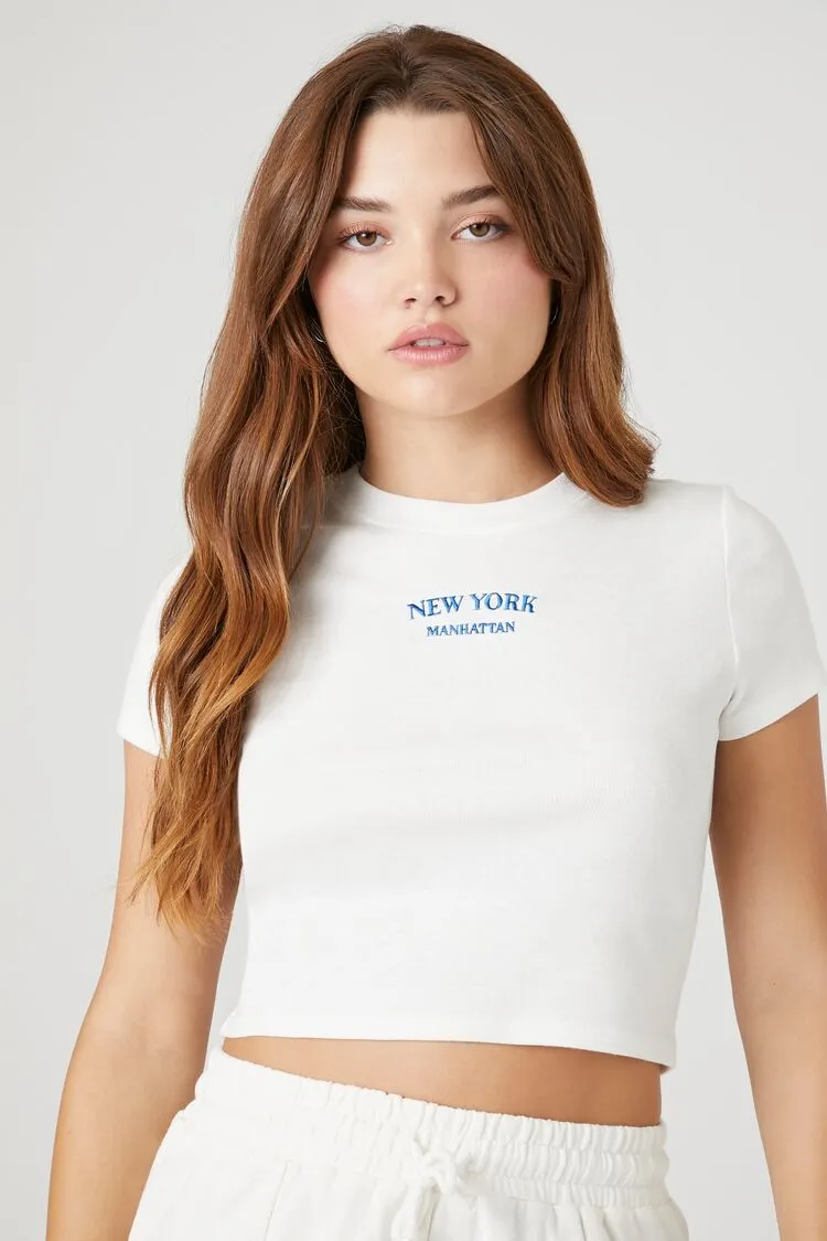 Forever 21 Damen Manhattan Grafik Baby T-Shirt Vanille/Mehrfarbig Forever 21