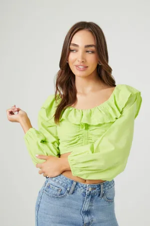 Forever 21 Damen Trägerloser Rüschen-Bluse mit Lochmuster in Honigmelone Forever 21