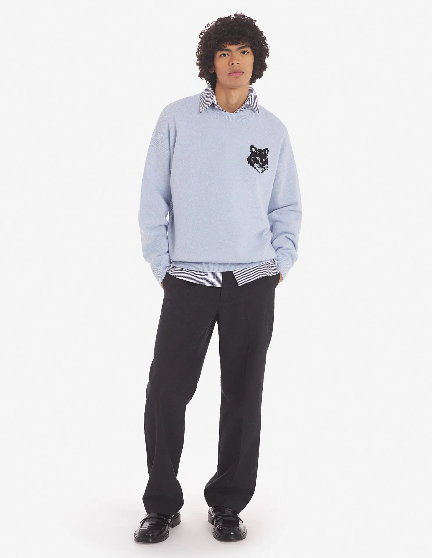 Fox Head Intarsia Comfort Pullover Himmelblau