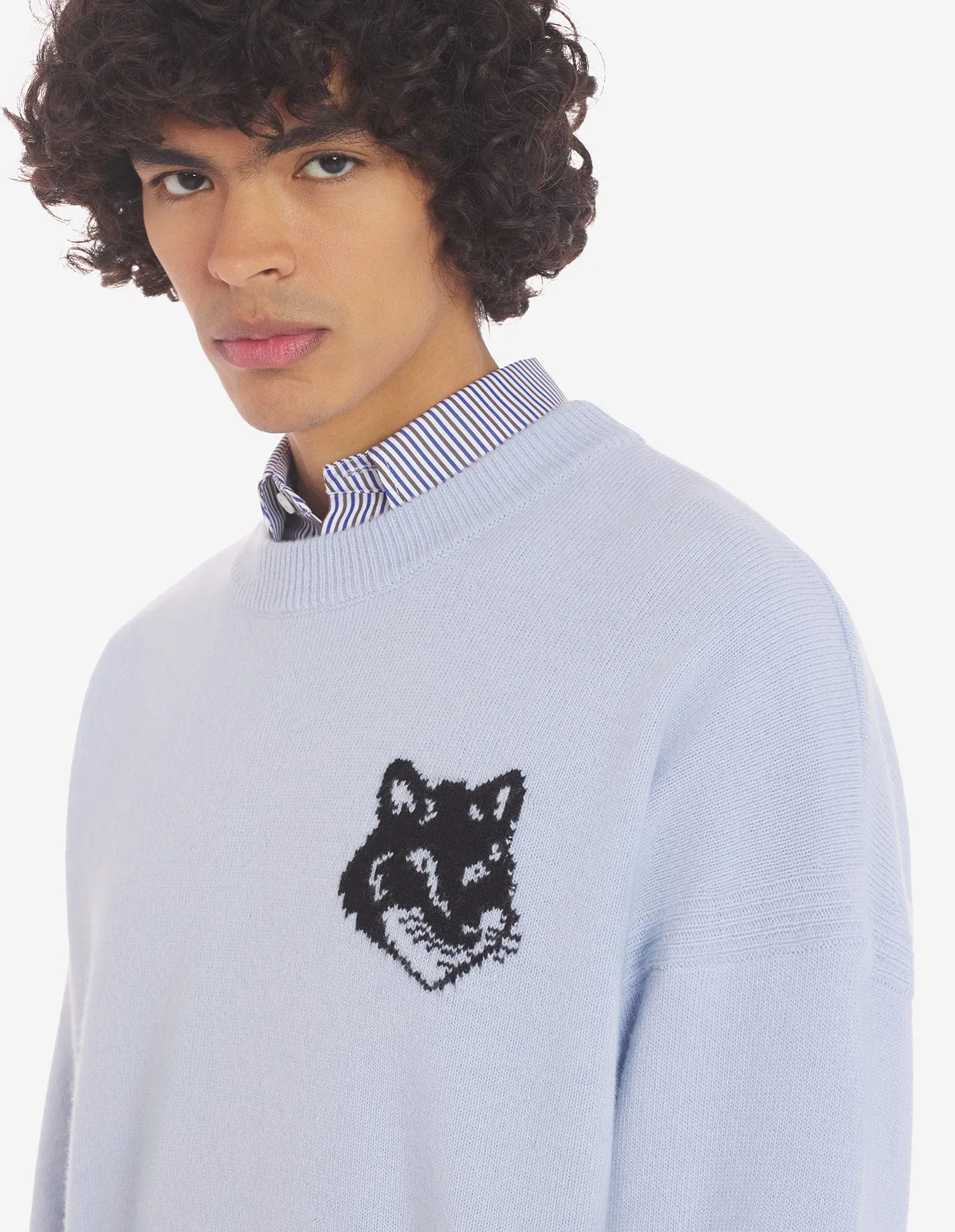 Fox Head Intarsia Comfort Pullover Himmelblau