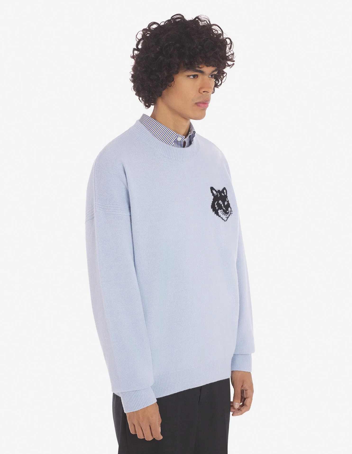 Fox Head Intarsia Comfort Pullover Himmelblau