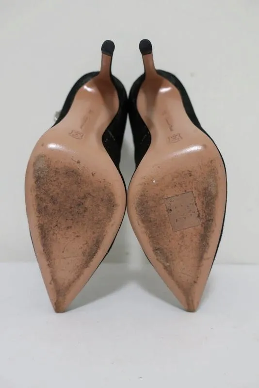 Gianvito Rossi Pumps mit hohem Rücken und Knöchelriemen Schwarz/Silber Metallic Wildleder Größe 36.5