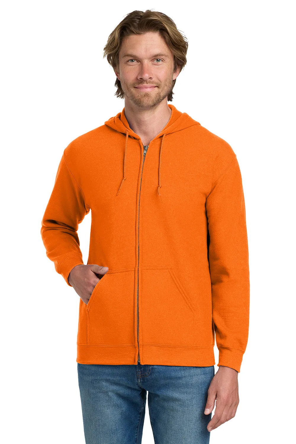 Gildan Herren Kapuzenpullover mit Reißverschluss und Taschen - Sicherheitsorange