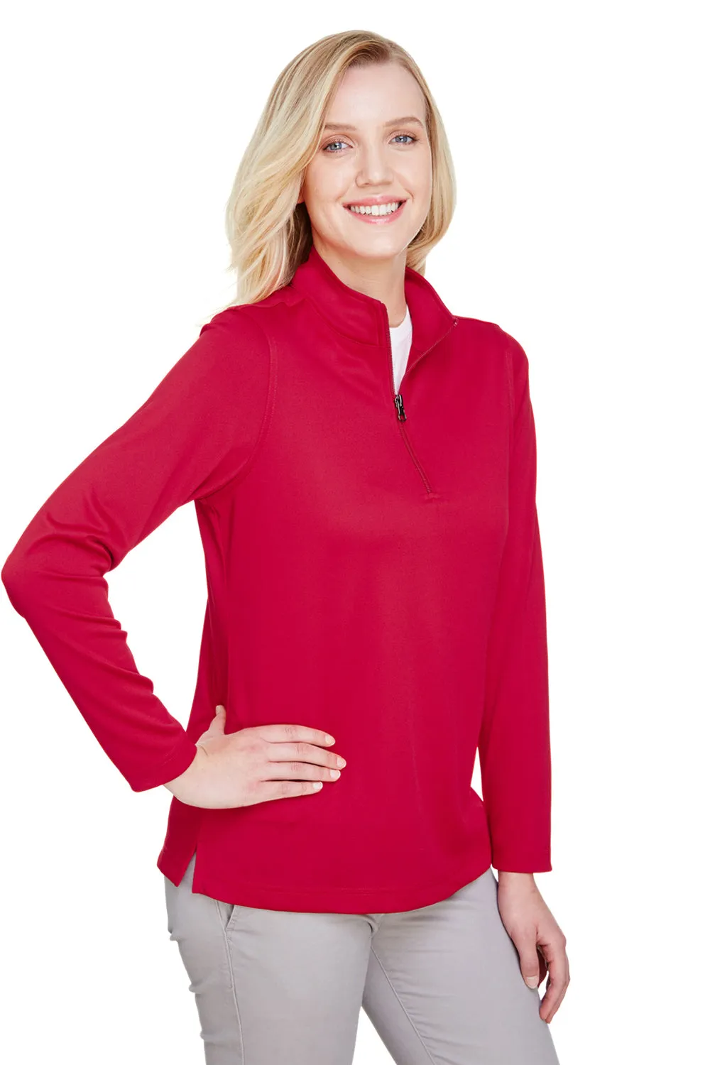 Harriton Damen Advantage Performance Feuchtigkeitstransportierendes 1/4-Zip Sweatshirt - Rot