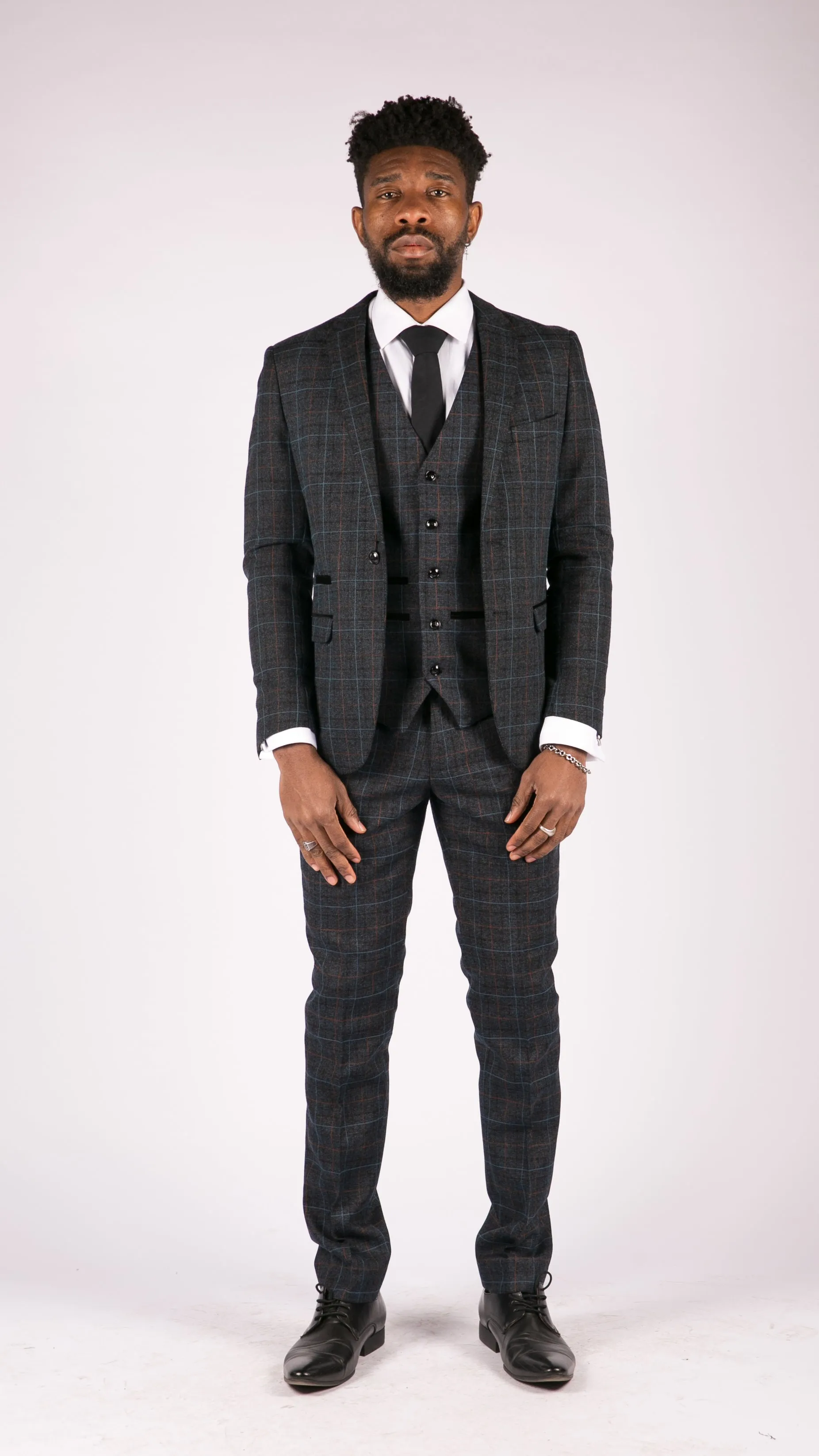 Harvey Navy Tweed Check 3-teiliger Anzug