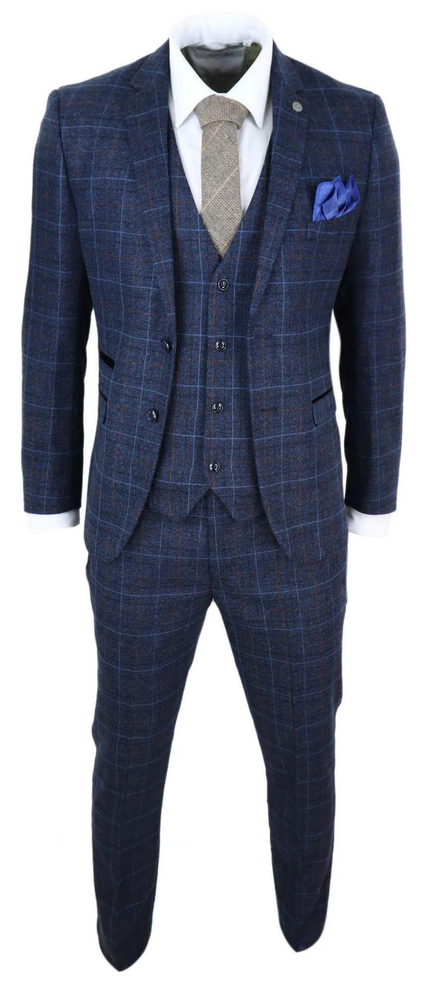 Harvey Navy Tweed Check 3-teiliger Anzug