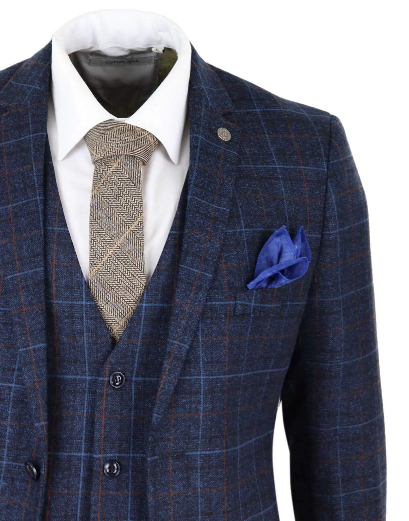 Harvey Navy Tweed Check 3-teiliger Anzug