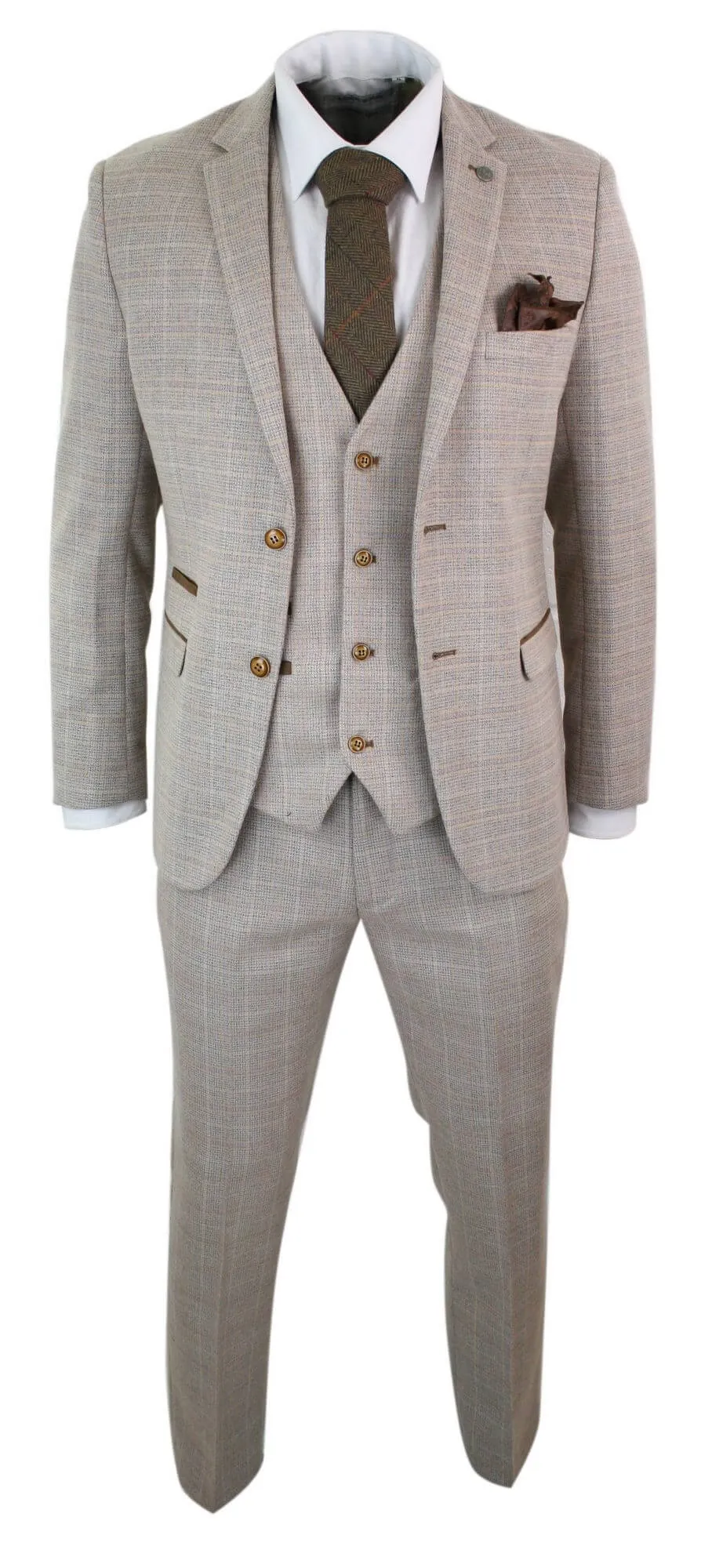 Holland Check Tweed Beige 3-teiliger Anzug