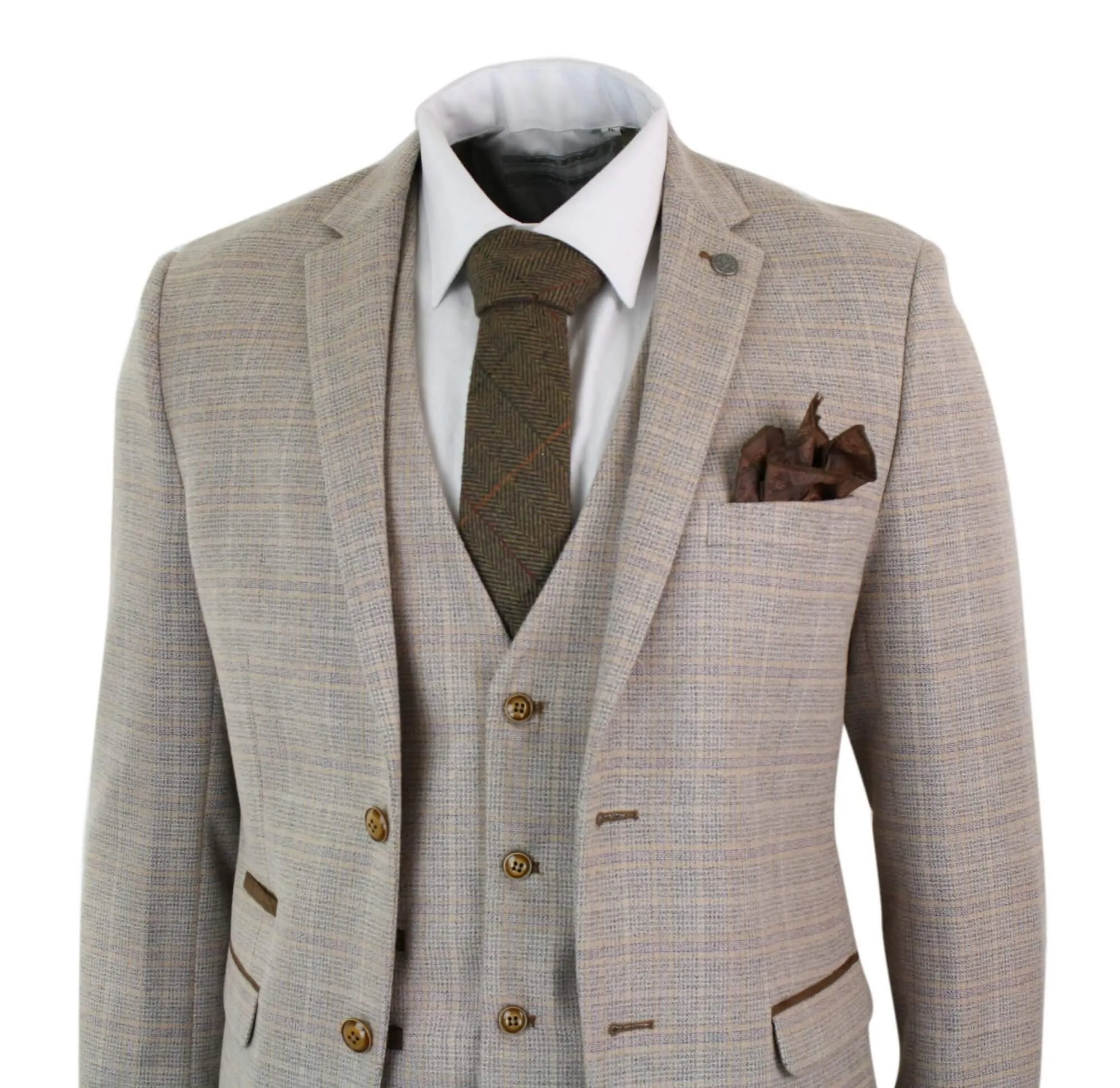 Holland Check Tweed Beige 3-teiliger Anzug