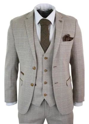 Holland Check Tweed Beige 3-teiliger Anzug