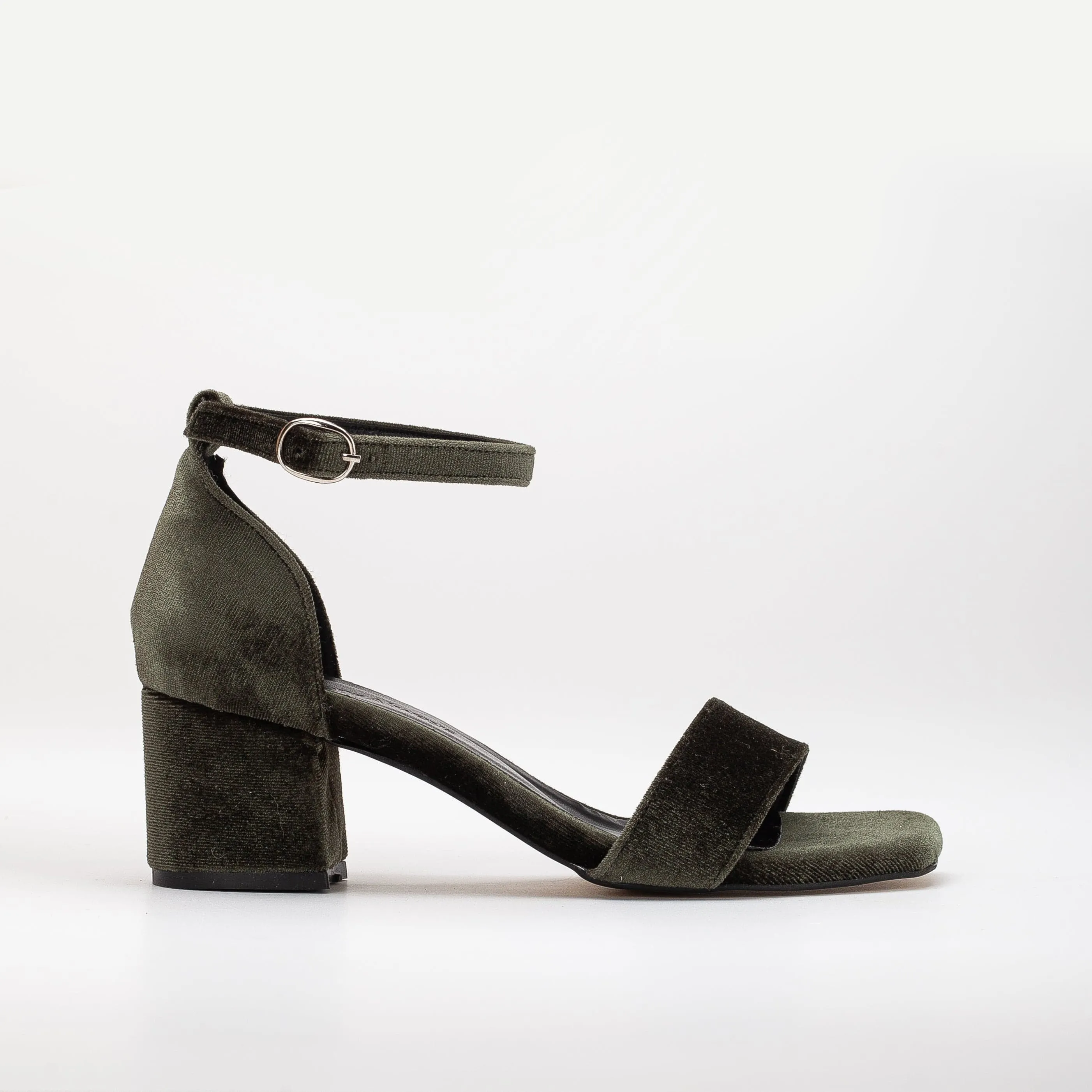 Illy Vegan Velvet & Pearl High Heel Sandalen | Olivgrün