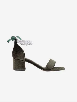 Illy Vegan Velvet & Pearl High Heel Sandalen | Olivgrün
