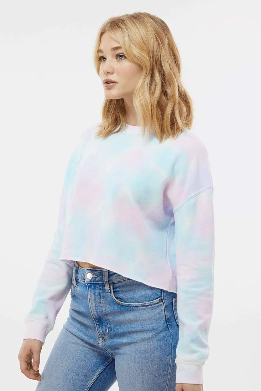 Independent Trading Company Damen Crop Crewneck Sweatshirt - Zuckerwatte-Tie-Dye