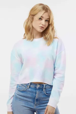 Independent Trading Company Damen Crop Crewneck Sweatshirt - Zuckerwatte-Tie-Dye
