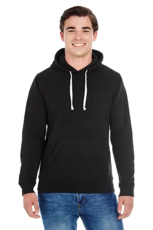 J America Herren Fleece Kapuzenpullover mit Kangaroo-Tasche - Einfarbig Schwarz