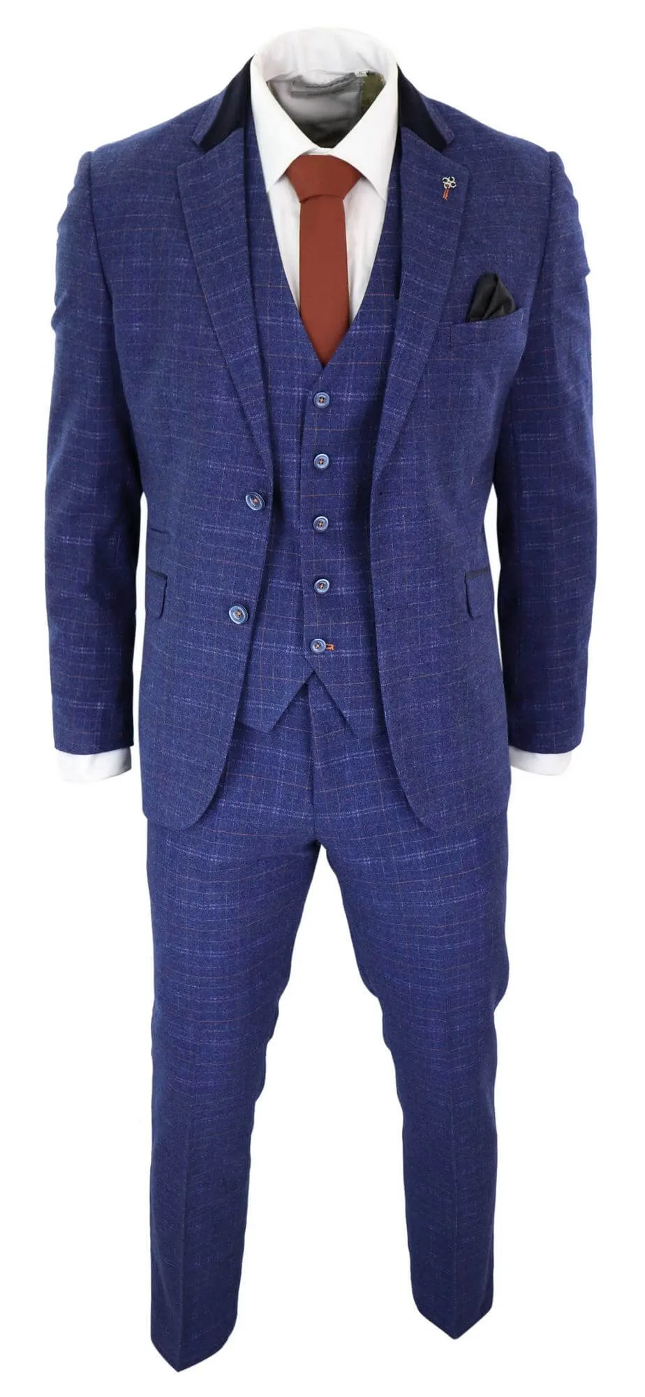 Kaiser Blau Tweed Karo 3-teiliger Anzug Klassisch