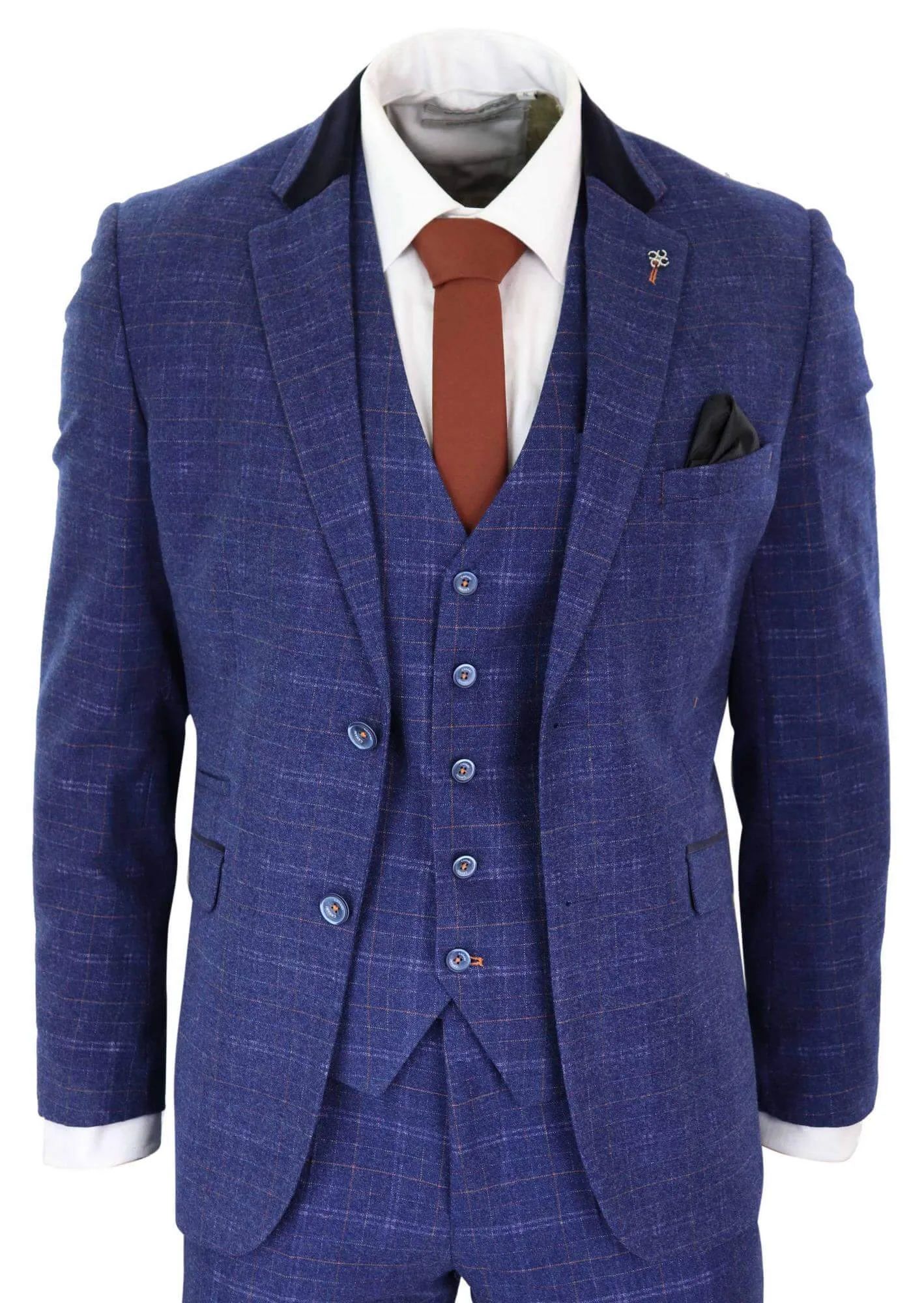 Kaiser Blau Tweed Karo 3-teiliger Anzug Klassisch