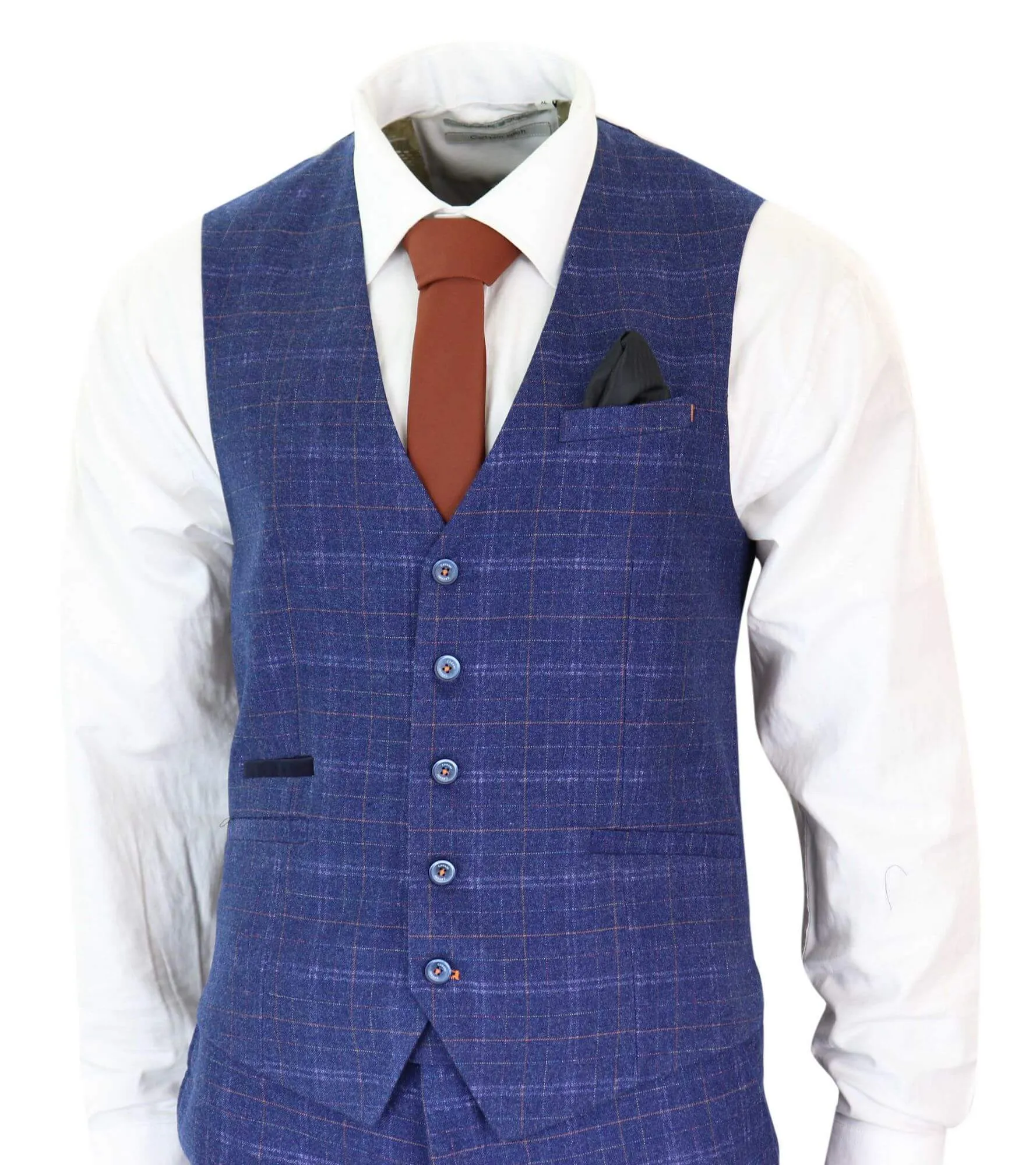 Kaiser Blau Tweed Karo 3-teiliger Anzug Klassisch