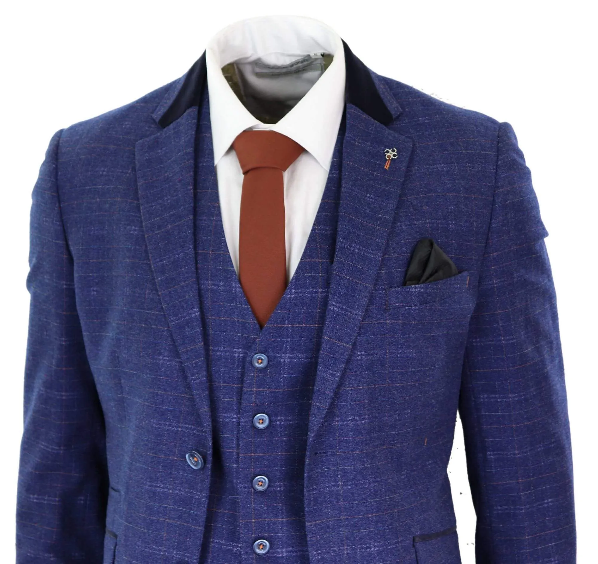 Kaiser Blau Tweed Karo 3-teiliger Anzug Klassisch