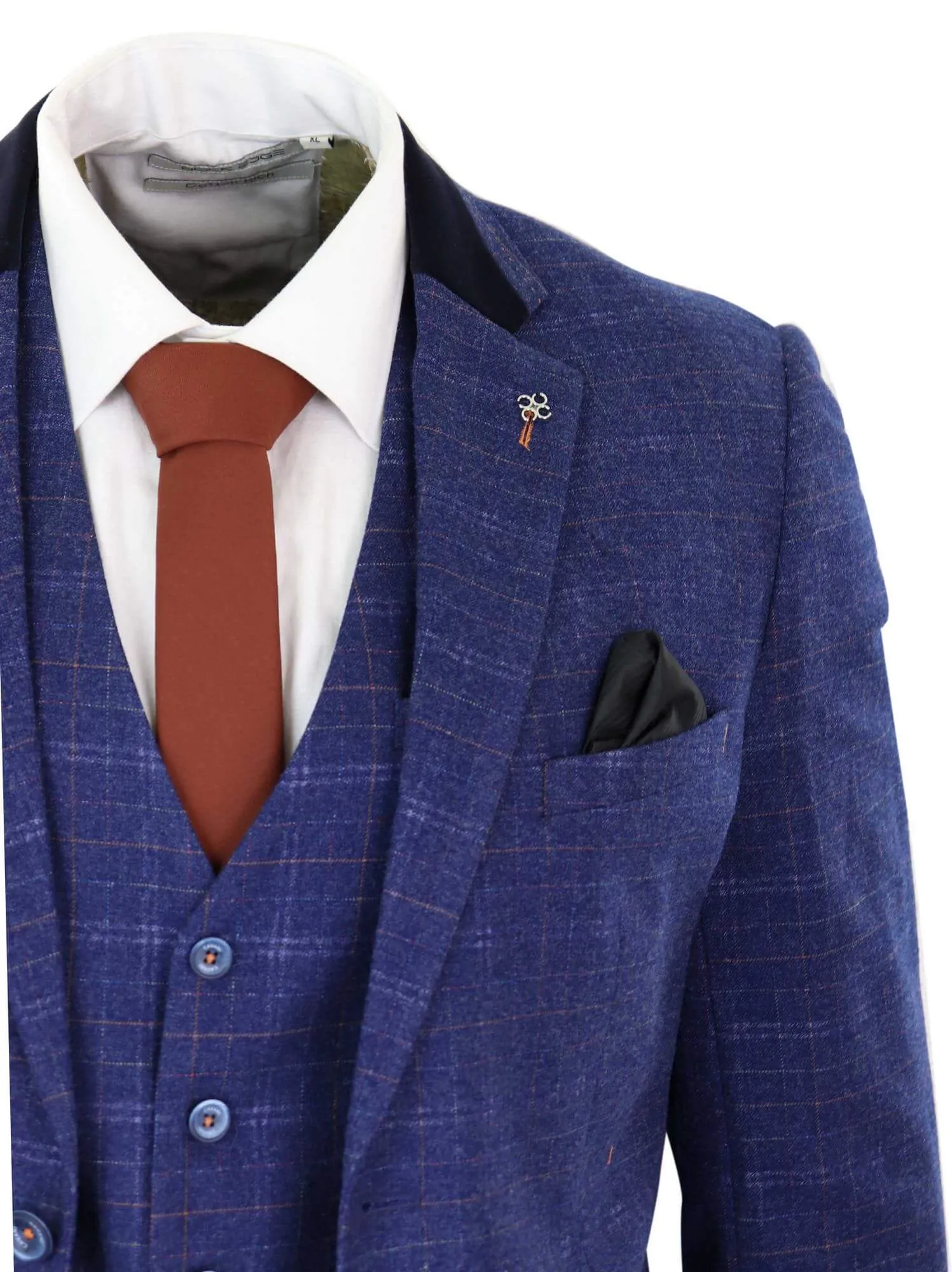 Kaiser Blau Tweed Karo 3-teiliger Anzug Klassisch