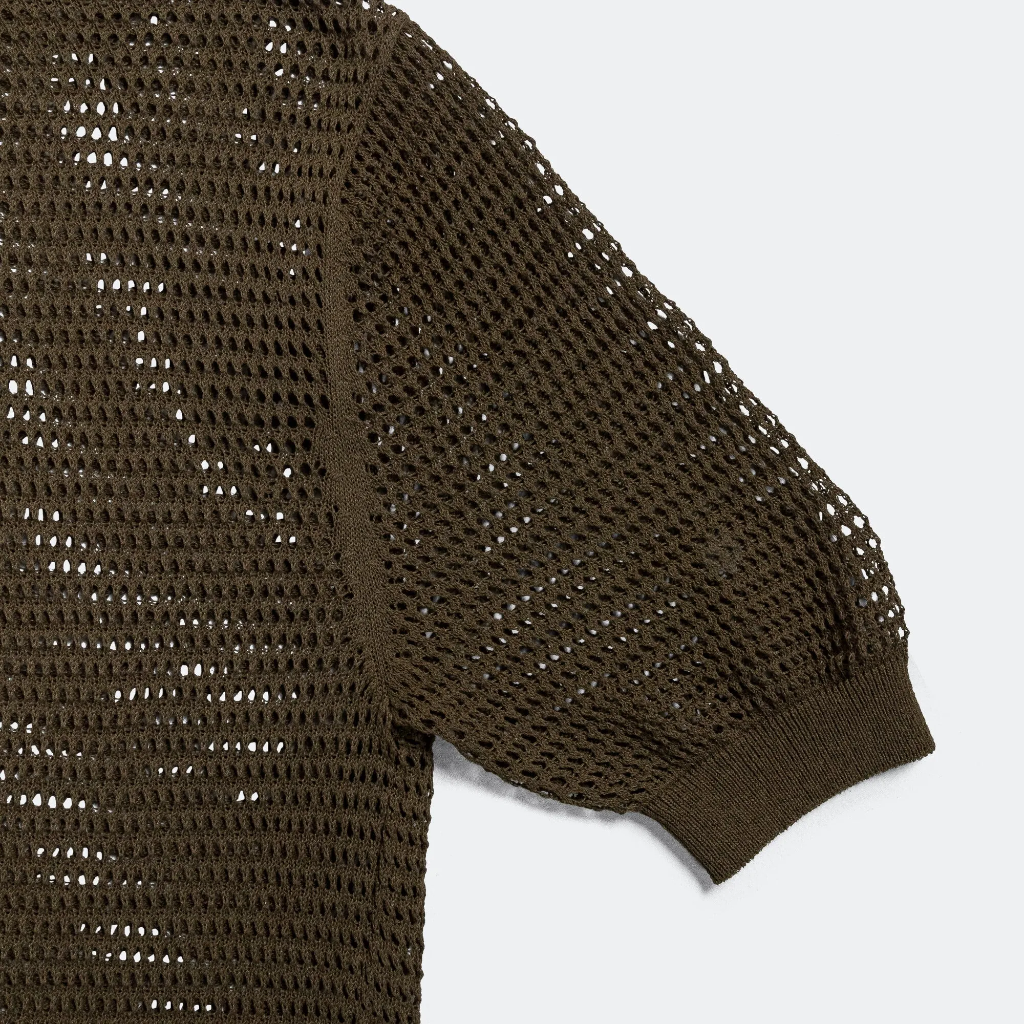 Kapital Clothing 12G Mesh Strick CAROL Polo - Khaki
