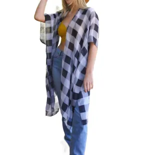 Leichter Buffalo-Check-Kimono in Schwarz & Weiß