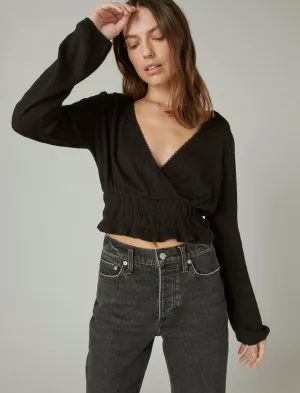 Lucky Brand Pointelle Surplice Top Tiefschwarz Lucky Brand