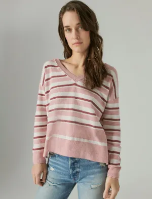 Lucky Brand V-Ausschnitt Pullover Rosa Kombination Lucky Brand
